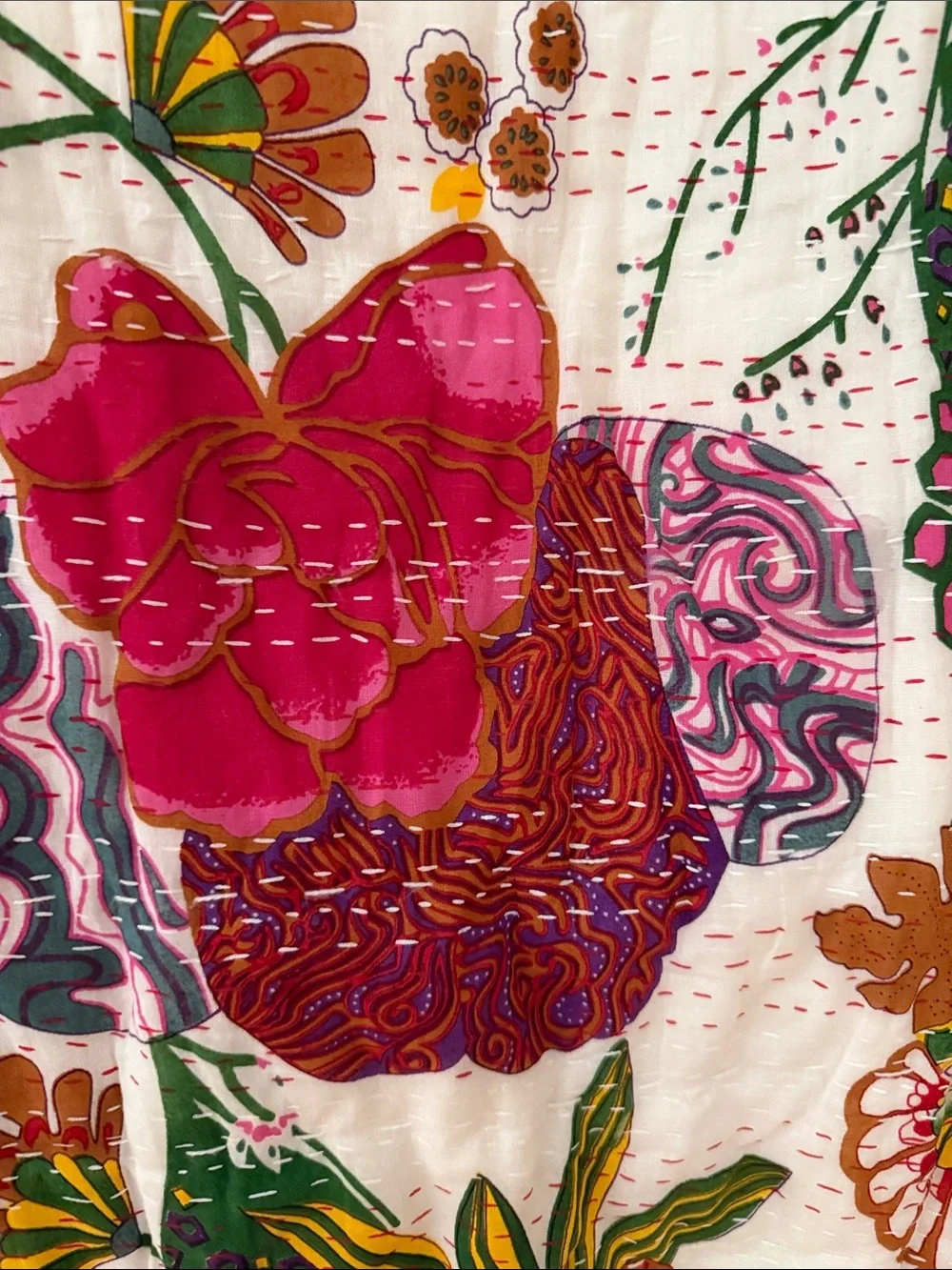 2 Vibrant Floral Quilted Pillow Cover in Pink and Green